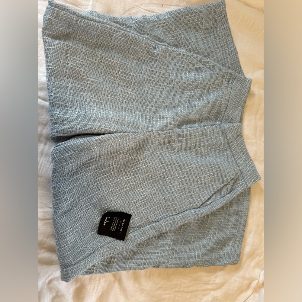 NWT Lulu’s Chic Light Blue Tweed Wide-Leg Pants - Picture 8 of 8